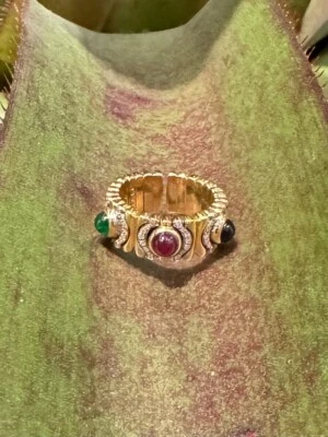 Винтажное кольцо Bvlgari из желтого золота 18 карат с изумрудом рубином сапфиром бриллиантом парентеси - Изображение 1 из 4
