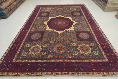 10 x 14 ft Teal Blue Mamluk Afghan Hand Knotted Wool Medallion Rug - Image 1 of 4