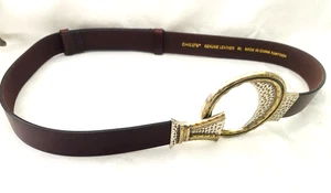 Cintura donna Chico's regolabile pelle marrone martellata argento fibbia ottone M/L - Foto 1 di 11