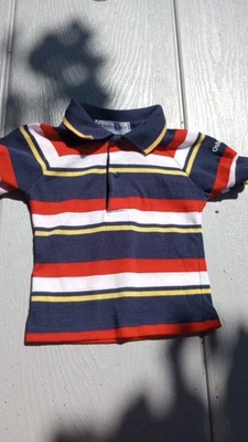 Polo listrado vintage Oshkosh B'gosh anos 80 anos 90 EUA EUC vermelho azul marinho amarelo - Imagem 1 de 4