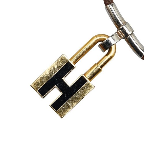 HERMÈS Hermes Collana Lucchetto Motivo H Oro Marrone Placcato Pelle Metallo Wo... GZl1717d
