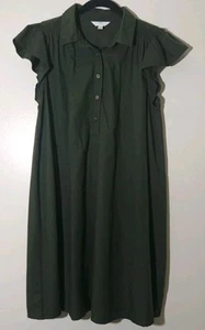 Time And Tru Women's Deep Green Cap Flutter Sleeve Popover Dress, Size Small. - Picture 1 of 4