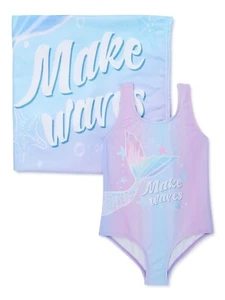 BMagical Mermaid One Piece Swimsuit Beach Towel Set 6 6X S Girls Sparkly NWT NEW - Picture 1 of 5