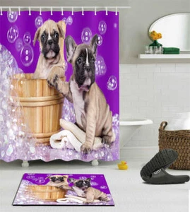 Bathing Dog Waterproof Bathroom Polyester Shower Curtain Liner Water Resistant - Imagen 1 de 7