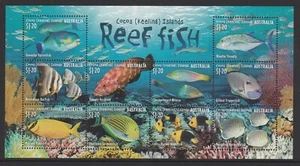 PECES DE ARRECIFE Islas COCOS 2023 $12 Minihoja de 10 sellos Estampillada sin montar o nunca montada - Vida marina, - Imagen 1 de 1