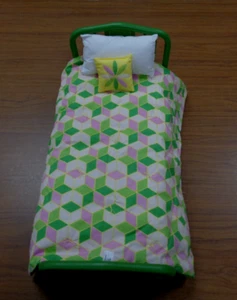 American Girl Kit Doll Bed Green Metal Trundle & pillows & blankets - Picture 1 of 5