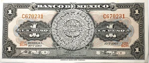 1967 Mexico One Peso Note C670231 BDH 10-5-67 Banknote - Picture 1 of 2