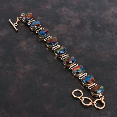 Ammolite Gemstone Jewelry Copper Gift For Mother Adjustable Bracelet 6.0" - Image 1 of 4