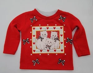 Small Steps Sweatshirt Girls 3t Red Vintage Kitty Cats Bows Black White Check - Picture 1 of 9