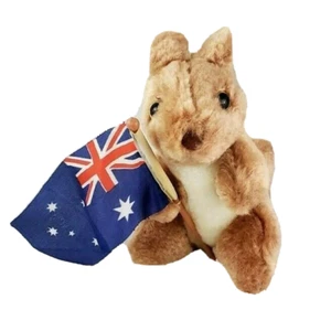 Kangaroo w/ Australian Flag - 4/1/2" Tall - Plush Brown Mascot of Australia - Picture 1 of 6