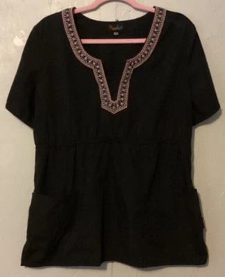Womens Black Large Scrub Nurse Short Sleeve Top Peaches - Image 1 of 4