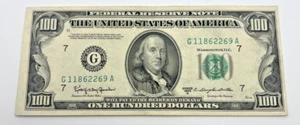 1950 D $100 FRN Federal Reserve Note Off Center AU FR 2157-G Almost Uncirculated - Picture 1 of 2