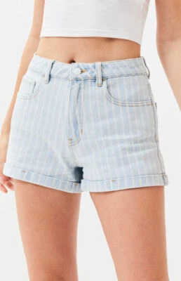PacSun Los Angeles Pantalón Corto de Mamá de Denim con Rayas Claras y Rayas Claras para Mujer Nuevo  Foto 1 de 4