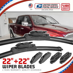 All Season Front Windshield Wiper Blades 22"+22" For GMC Sierra 1500 2500 HD