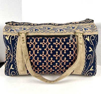 Embroidered Suede X-Large Tote Bag Addiction Hand Crafted 12"Hx19"Wx9"D Vintage Foto 1 de 4