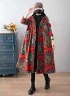 Women's Cotton Linen Printing Velvet Thickened Hooded Single Breasted Loose Coat