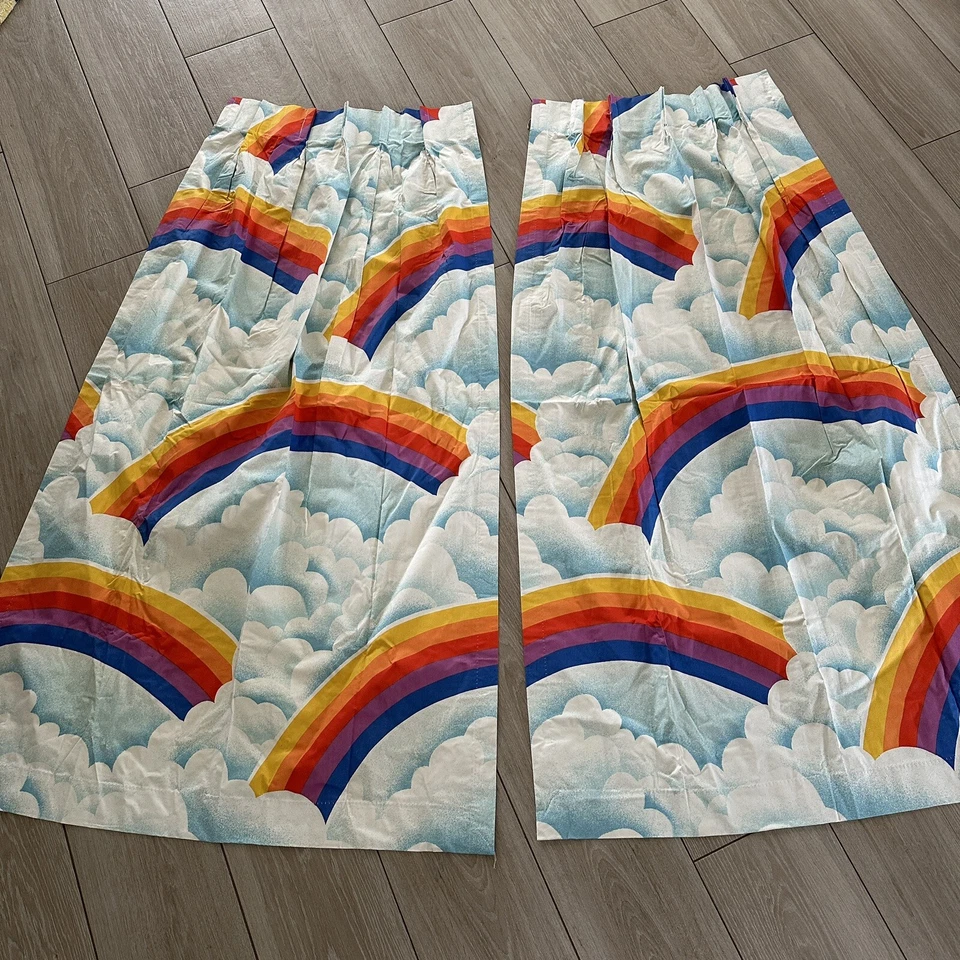 Juego de 2 paneles de cortina cortinas vintage Sears Roebuck Rainbow Clouds plisados Foto 1 de 4