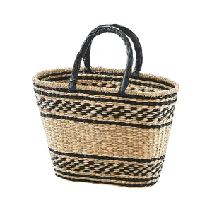 Korbtasche Einkaufstasche Flechttasche aus Seegras 2-farbig m Kunstledergriffen - Bild 1 von 8