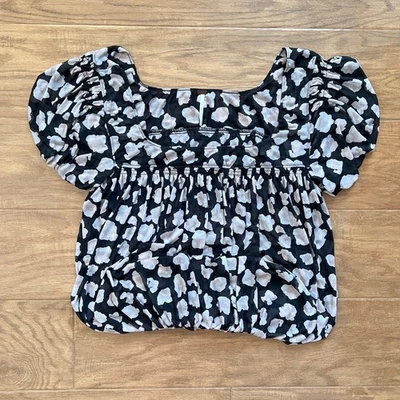 Blusa Free People Talla M Negra Blanca Floral Meg Malla Recortada Foto 1 de 4