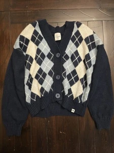 Adorable Abercrombie Kids Size 9/10 Cotton Navy Blue Light Blue Button Sweater - Picture 1 of 1