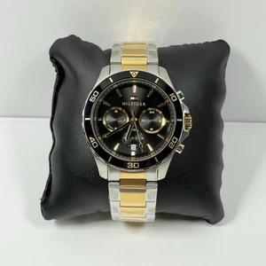 Reloj cronógrafo Tommy Hilfiger Jordan 1792095 esfera negra correa de dos tonos para hombre - Imagen 1 de 4