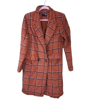 Chaqueta Blazer Pizarra y Sauce Cuadros Doble Pecho Longline Talla L Foto 1 de 4