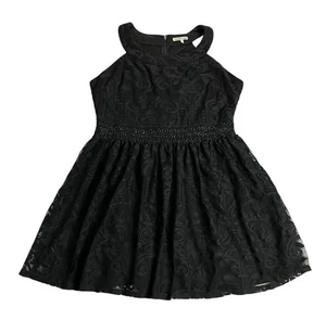 Vintage Charlotte Russe Mini Dress XL Black Crochet Lace Halter Goth Y2K 90s - Picture 1 of 16