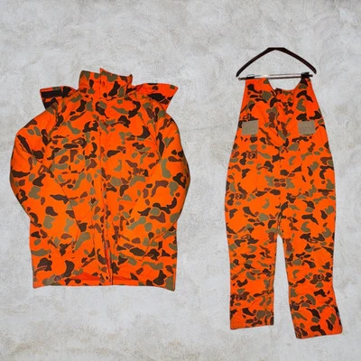 Woolrich Mens XL Blaze Orange Camo Hunting Coat & Overalls BIBS Pocket USA ZIP - Image 1 of 4