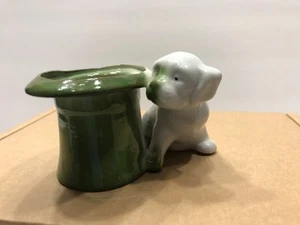 Vintage porcelain toothpick holder or mini vase Dog &Top Hat green.... - Picture 1 of 6
