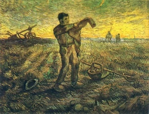 Vincent van Gogh, Evening The End of the Day, Hand Painted Canvas Oil Painting - Picture 1 of 2