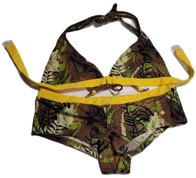 EVA Frauen Bademode Damen Bikini Neckholder mit Schleife gelb-braun-oliv 40, 42 - Bild 1 von 4