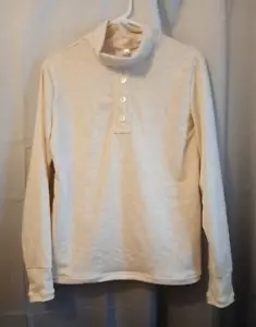 Nwt Scoop neck T-shirt Top womens L Cream Oatmeal Heathered Long sleeve terry - Picture 1 of 7
