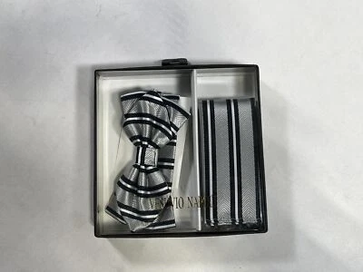 Pajarita a rayas plateadas Vesuvio Napoli para hombre con cuadrado de bolsillo a juego NUEVA Foto 1 de 3