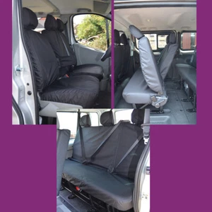 Fundas de asiento negras impermeables (con brazo) a medida para minibús Renault Trafic 2001-06 - Imagen 1 de 5