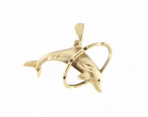 14kt Yellow Gold Unisex Dolphin Charm Pendant 3/4" - Picture 1 of 4