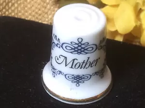 Vintage Porcelain Mother Stenciled Black Enamel Sewing Thimble Mothers Day - Picture 1 of 6