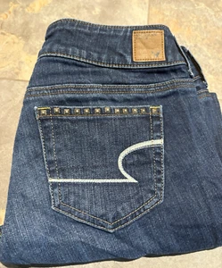 Pantalones de mezclilla para mujer American Eagle Artist talla 10 regular azul elástico lavado oscuro - Imagen 1 de 7
