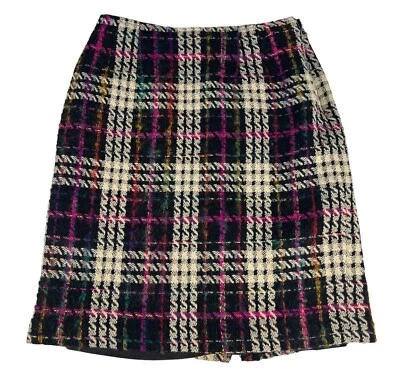 Vintage Liz Claiborne Tweed Plaid Pencil Skirt Women's 4 Wool Mohair Colorful - Image 1 of 4