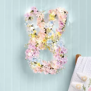 LED Lighted Easter Bunny Floral Wreath Spring Home Front Door Wall Art Decor - Picture 1 of 4