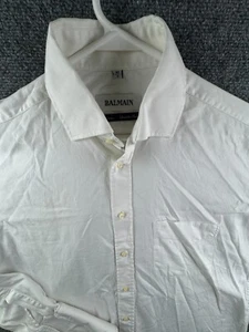 Balmain White Long Sleeve Button Up Shirt Men Size 3 (40) All Cotton French Cuff - Picture 1 of 24