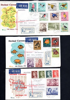 1966 Decimal Defins Sets Australia Birds Fish QEII Navigators REGISTERED FDC x 3 - Image 1 of 4