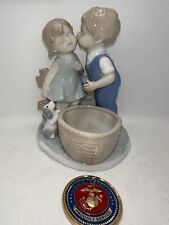 Vintage Porcelain Boy Kissing Girl by a Fence w/Puppy Japan Colonial Candle
