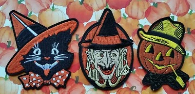 VENDA Conjunto de Patches Clássicos de Halloween BRUXA, GATO E ABÓBORA Beistle Estilo Vintage - Imagem 1 de 4