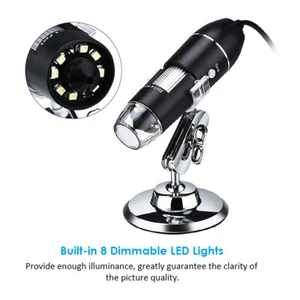 USB Digital Microscope 1600X Magnification Camera 8 LEDs with Stand F5Y8 - Picture 1 of 12