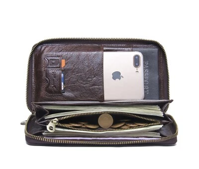Men's Leather Wallet Clutch Bag Credit Card Holder Passport Pocket SIM SD Slot - Image 1 of 4