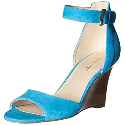 Sandália anabela feminina Nine West Farlee camurça sintética - Cor azul - Tamanho 6.5 - Imagem 1 de 4