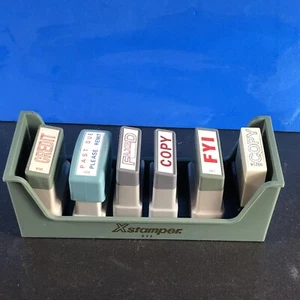 Vtg Universal X Stamper Business Secretary Self Ink Desk Set Mail Stamp Set 7pc - Picture 1 of 7