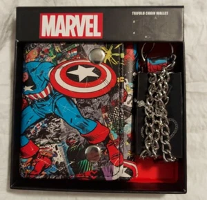 MARVEL Official Licensed Tri-Fold Wallet With Chain, Avengers Comics Print Art - Picture 1 of 2