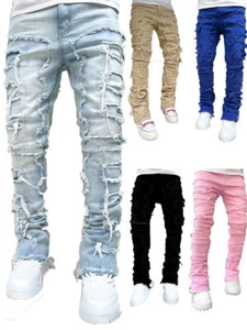 Herren Jeans Straight Leg Hose Street Fashion Stretch Patch Denim Straight - Bild 1 von 16