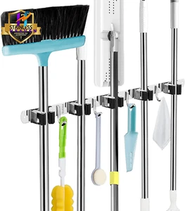 5 Racks and 4 Hooks Mop and Broom Holder Wall Mount, Broom Organizer - Picture 1 of 16